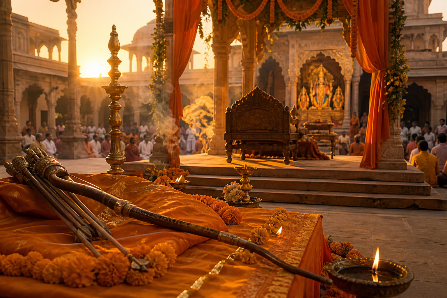 श्री राम कथा - मंदिर प्रांगण में कथा का दृश्य